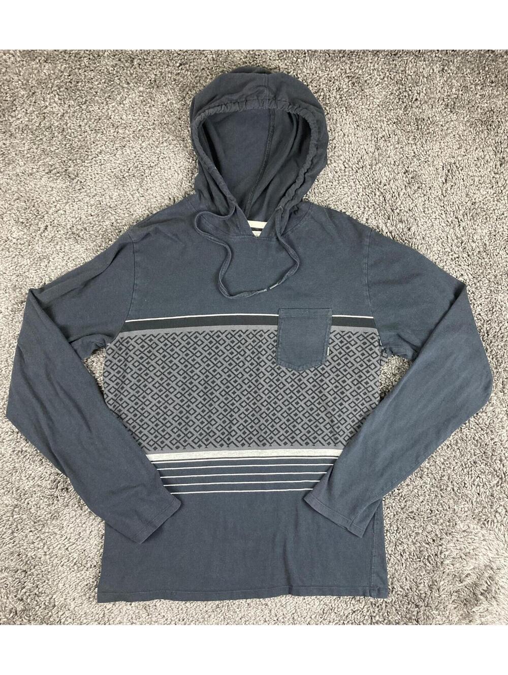 Billabong Mens Hoodie Shirt Black Geometric Pattern Long Sleeve Pocket Top Sz L